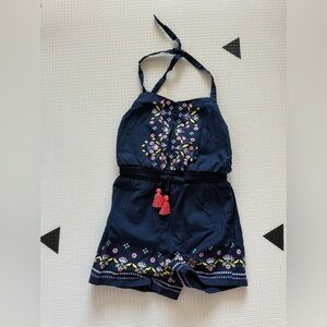 Isaac Mizrahi|Baby girl navy cotton halter romper,summer style•••floral detail